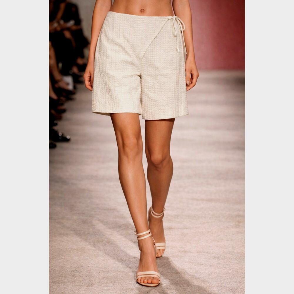 Free People Pucker Check Wrap Around Shorts Tie Waist Oatmeal L